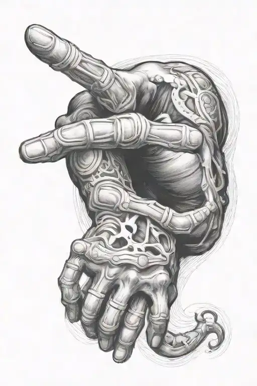 creation of adam but one hand is a skeleton tattoo design idea