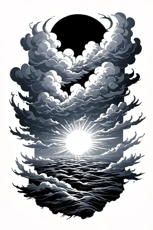 sunrise through clouds surrounding tattoo design idea