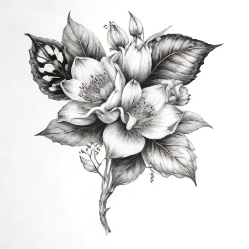 botanic style drawing tattoo design idea