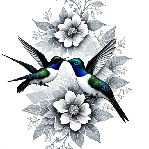 floral lace with two hummingbirds tattoo design idea