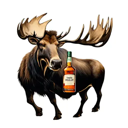 moose holding a bottle of whiskey tattoo design idea