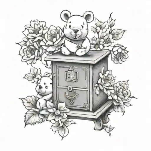 winni Pooh music box with flowes tattoo design idea