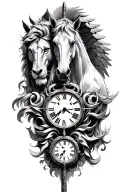lion, clock, white horse, angel holding a sword tattoo design idea