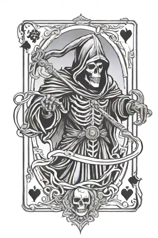 grim reaper playing card with a king and grim reaper on the card tattoo design idea