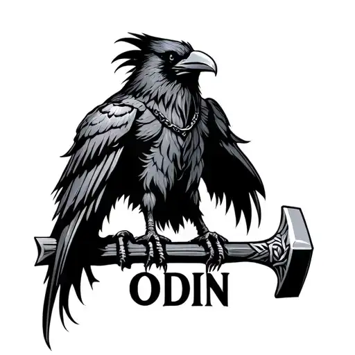 "Odin" "Odin" Crow wearing Thors hammer neckless tattoo design idea
