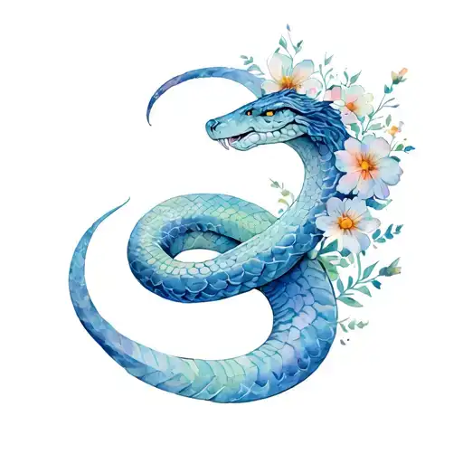 ouroboros snake eating itself with flowers in the middle of the circle tattoo design idea