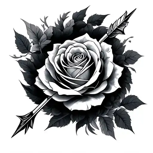 rose and chinese dragon and arrow tattoo design idea
