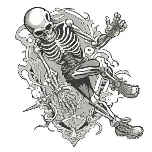 a guy in nike shoes kicking a skeleton in the groin tattoo design idea