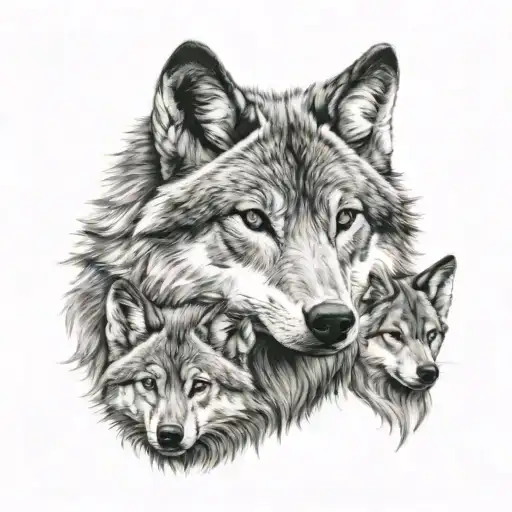 wolf and cubs tattoo design idea