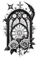 gothic cathedral window roses dragon stars tattoo design idea