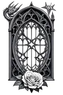 gothic cathedral window roses dragon stars tattoo design idea