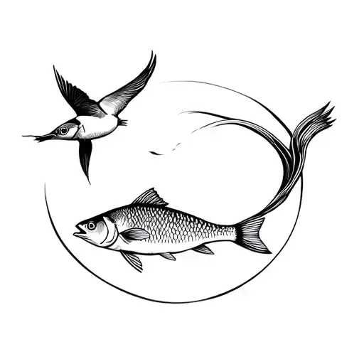 a fish and a bird flying tattoo design idea