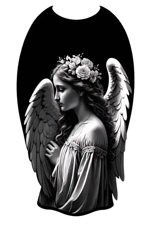 angels, flowers, portrait tattoo tattoo design idea