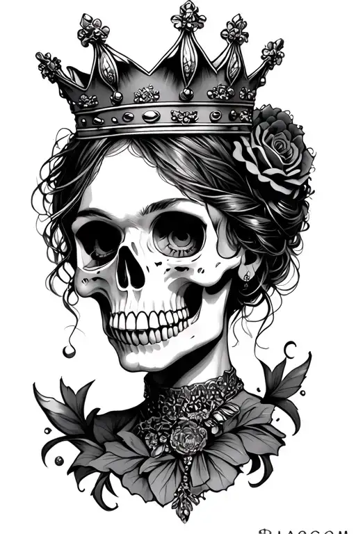 Girly skull wearing a crown tattoo design idea