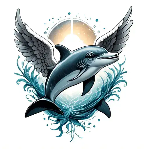 dolphin with angel wings tattoo design idea