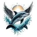 dolphin with angel wings tattoo design idea