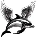 dolphin with angel wings tattoo design idea