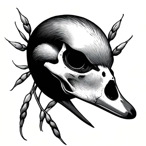 Mallard skull in cattails tattoo design idea