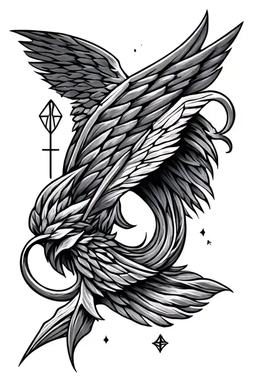 Bousson, arrow and astrological sign of the Gemini tattoo design idea