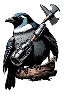 Stellars Jay, Sailing Ship, Mining Axe, Penguin holding a bottle rocket and a revolver tattoo design idea