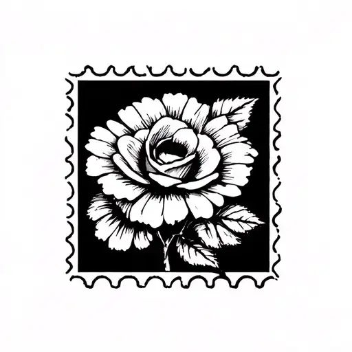 A stamp with a rose and a daisy tattoo design idea