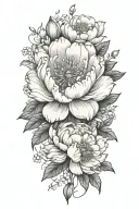 peony, daisy, lotus, myosotis, simple, spaced tattoo design idea