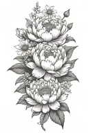 peony, daisy, lotus, myosotis, simple, spaced tattoo design idea