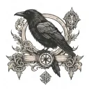 raven and wolf with rune for luck tattoo design idea