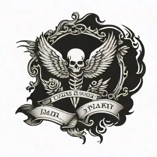 tombstone that says Long Live Mari Mari livin at the bottom wit wings tattoo design idea