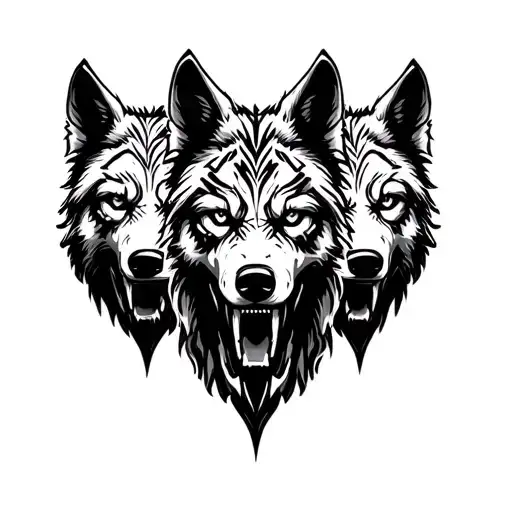 three tribal wolves facing front view zombie head tattoo tattoo design idea