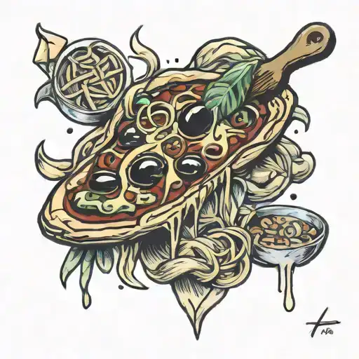 pizza pasta tattoo design idea