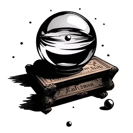 crystal ball with ouija board game planchette spelling tattoo design idea