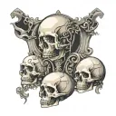 Design:The hourglass is formed by two human skulls, one inverted on top of the other, with the faces merged to create a  tattoo design idea
