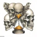 Design:The hourglass is formed by two human skulls, one inverted on top of the other, with the faces merged to create a  tattoo design idea
