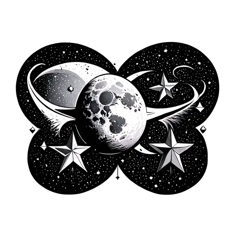 astronomy stars and moon tattoo design idea