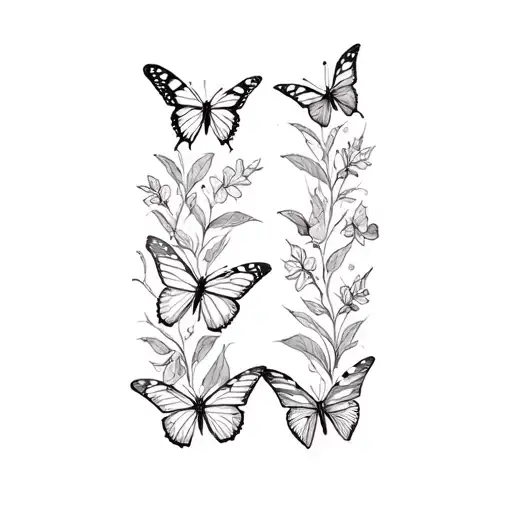 thigh to rib tattoo of butterflies with leaves mixed in tattoo design idea