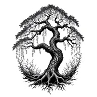 willow tree with intricate roots tattoo design idea
