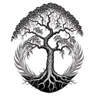 willow tree with intricate roots tattoo design idea