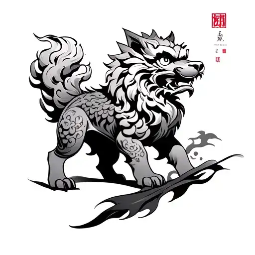 Japanese Foo dog With wind element tattoo design idea