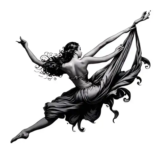 aerial silk dancer gracefully moving tattoo design idea