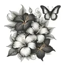 hibiscus and butterfly  tattoo design idea