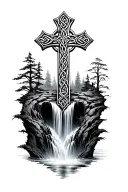 Celtic cross and flowing waterfall tattoo design idea
