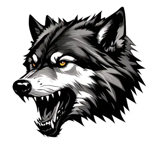 Growling Wolf Face And Realistic Rocky... tattoo design idea
