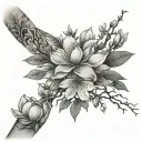 long Magnolia tree branch wrapping around lower forearm sleeve starting at the wrist. not too many flowers  tattoo design idea