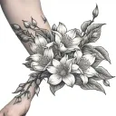 long Magnolia tree branch wrapping around lower forearm sleeve starting at the wrist. not too many flowers  tattoo design idea