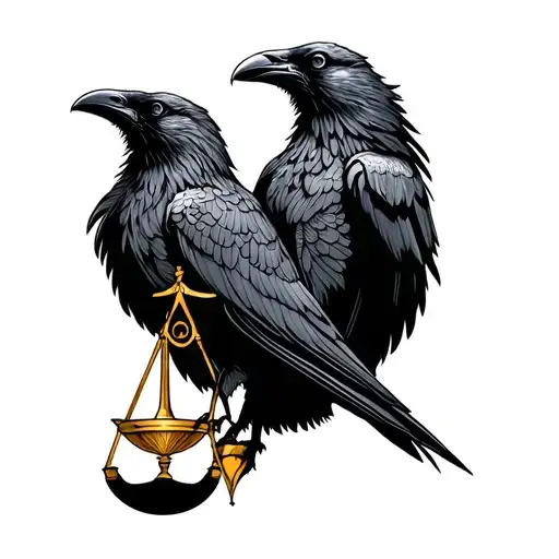 line raven with Libra sign inertwined tattoo design idea