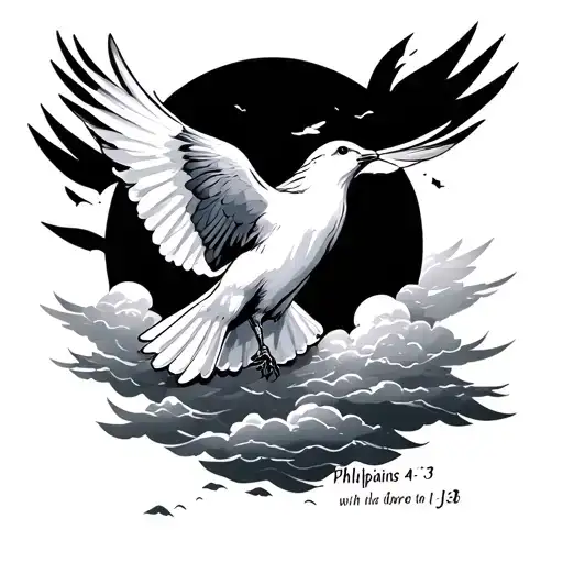 Philippians 4:13 with clouds and a dove  tattoo design idea