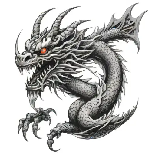 cyber sigilism styled japanese dragon tattoo design idea