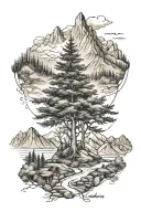 outdoors mountains trees adrenaline molecule tattoo design idea