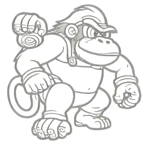 Donkey Kong with Diddy kong on his shoulders with peanut guns in diddy kongs hands  tattoo design idea